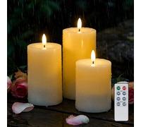 Rhytsing 3 Candele a LED da esterno IP44 con telecomando, candele resistenti all'acqua con timer per festa, giardino, balcone e patio, H 10/12,5/15 cm