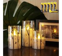 Rhytsing 3 Candele di Vetro Led Natale con Timer, Decorazione Luminosa Design in Betulla, Batterie incluse H 10 cm / 12,5 cm / 15 cm