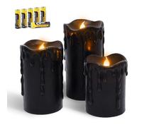Rhytsing 3 Candele Nere in Cera Design Gocciolante, Candele LED a Batteria con Timer per Halloween e Inverno Uso Interno, Batterie Incluse - H 10/12,5/15 cm