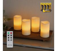 Rhytsing 4 Candele Avvento LED Avorio in Vera Cera con Timer, Candele Regalo Natale con Batterie e Telecomando Inclusi - 7,5 x 7,5 x 12,5 cm