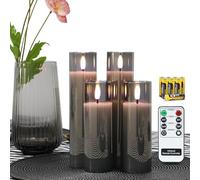 Rhytsing 4 Candele di Vetro Led Natale, Decorazione Luminosa Grigia, un Telecomando e Batterie incluse H 15 cm / 20,5 cm
