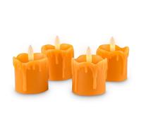 Rhytsing 4 Candele Halloween LED Arancioni in Cera con Design Gocciolante, Candele Tealight a Batteria con Timer per Autunno, Batterie Incluse - Ø 5 cm x H 5 cm