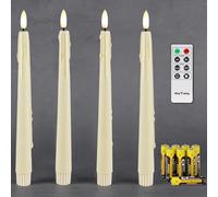 Rhytsing 4 Candele LED con Timer de Design Gocciolante di Cera, Plastica Candele Avorio per Candelabro per Natale, Batterie e Telecomando Inclusi - H 24,5 cm