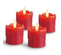 Rhytsing 4 Candele Votive LED Rosse in Cera Design Gocciolante, Candele Tealight a Batteria con Timer per Natale e Avvento Uso Interno, Batterie Incluse - Ø 5 cm