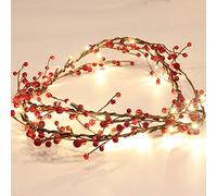 Rhytsing Bacca Rossa Garland con 30 Luci a LED, luci a batteria con funzione timer per la decorazione di Natale Camino - 1,8m, Set di 2