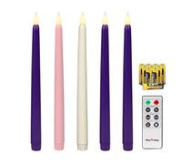 Rhytsing Candele dell'Avvento senza fiamma da 27,4 cm, con timer, funzionamento a batteria, candela natalizia a LED, finitura in cera liscia, LED bianco caldo, telecomando e batterie incluse, set da 5