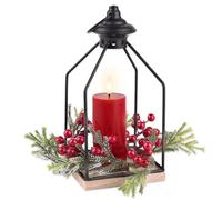 Rhytsing H 25,5 cm Lanterna Natalizia in Metallo con Candele a LED Rossa e Ghirlanda Natalizie per Natale e Avvento, Lanterne a batteria con timer per Centrotavola