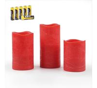 Rhytsing Set di 3 Rossa Candele di Led Natale con Timer, Batterie Incluse, H 10 cm / 12,5 cm / 15 cm