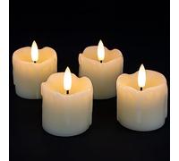 Rhytsing Set di 4 Avorio Candele Votive Senza Fiamma Cera Vero Design Gocciolante, LED Finte Candele Tealight a Batteria con Timer per Ghirlanda di Natale - 5cm