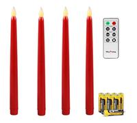 Rhytsing Set di 4 Candele a Led Rossa Coniche con Telecomando e Batterie, Natale Decorazione Luminosa Uso Interno H 27,5cm