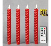 Rhytsing Set di 4 spirale Candele a Led Rosse Coniche Telecomando e Batterie, Natale Decorazione Luminosa Uso Interno H 25 cm