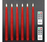 Rhytsing Set di 6 Candele a Led Rosse Coniche Telecomando e Batterie, Natale Decorazione Luminosa Uso Interno H 29 cm