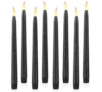 Rhytsing Set di 8 Candele coniche senza fiamma con glitter neri, Candele a batteria con Funzione Timer per Halloween, 28 cm