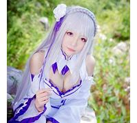 Ri: La vita in un mondo diverso da zero Emilia Parrucca cosplay 100 cm lunga rettilineo Parrucca anime grigio argento con parrucca Ear Hear Ware e accessori