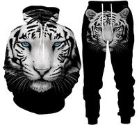 RIAAJ Animale 3D Tigre Leone Stampato Felpa con Cappuccio Uomo Sportswear Tuta Manica Lunga Unisex Set Pantaloni, Tuta Sportiva3, L