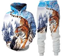 RIAAJ Animale 3D Tigre Leone Stampato Felpa con Cappuccio Uomo Sportswear Tuta Manica Lunga Unisex Set Pantaloni, Tuta Sportiva1, M