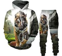 RIAAJ Animale 3D Tigre Leone Stampato Uomo Felpa con cappuccio Uomo Sportswear Tuta Tuta Manica Lunga Tuta Unisex Felpe con Cappuccio + Set Pantaloni, Tuta sportiva2, XXXXL
