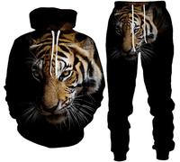 RIAAJ Animale 3D Tigre Leone Stampato Uomo Felpa con cappuccio Uomo Sportswear Tuta Tuta Manica Lunga Tuta Unisex Felpe con Cappuccio + Set Pantaloni, Tuta sportiva5, XL