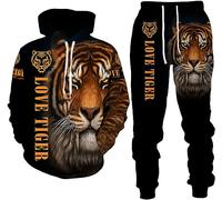 RIAAJ Lion Tiger Colour Jogging Tuta sportiva da uomo con cappuccio, A2, XXL