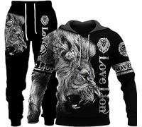 RIAAJ Lion Tiger Colour Jogging Tuta sportiva da uomo con cappuccio, A5, S