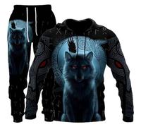 RIAAJ Modello animale 3D lupo uomo con cappuccio + pantaloni da uomo 3D animale lupo tuta tuta tuta da jogging maglione set coppia abbigliamento sportivo, F-Wolf-8, L
