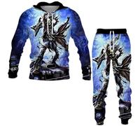 RIAAJ Teschio wolf - Tuta da jogging da uomo con cappuccio e pantaloni, Tuta da allenamento 7, XXL