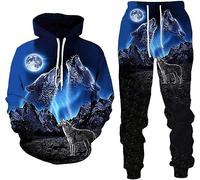 RIAAJ Tuta da allenamento da uomo con cappuccio e pantaloni lunghi, stile di stampa 3D, set da 2 pezzi per uomo, A1, M