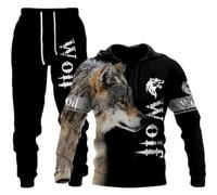 RIAAJ Tuta da uomo, 2 pezzi, lupo, tigre, stampa leone, tuta da jogging, Wolf7., XXL