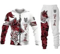 RIAAJ Tuta da uomo leone lupo 3D stampata con cappuccio pantaloni tuta uomo autunno tempo libero tuta animali, A1, S