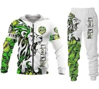 RIAAJ Tuta da uomo leone lupo 3D stampata con cappuccio pantaloni tuta uomo autunno tempo libero tuta animali, A3, XXL