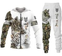 RIAAJ Tuta da uomo leone lupo 3D stampata con cappuccio pantaloni tuta uomo autunno tempo libero tuta animali, A4., XXXXXL