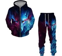 RIAAJ Tuta da uomo Wolf Casual Full Zip Athletic Jogging Gym Sweat Suits, Wolf1., M