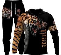 RIAAJ Tuta sportiva da uomo 3D Animal Tiger lion con cappuccio e pantaloni da jogging, A1, XL