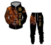 RIAAJ Tuta sportiva da uomo, con leone, con chiusura lampo, 2 pezzi, Maglione1, L