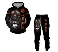 RIAAJ Tuta sportiva da uomo, con leone, con chiusura lampo, 2 pezzi, Maglione3, XXXXXL