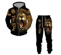 RIAAJ Tuta sportiva da uomo, con leone, con chiusura lampo, 2 pezzi, Pullover2, L