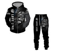 RIAAJ Tuta sportiva da uomo, con leone, con chiusura lampo, 2 pezzi, Pullover7, XL