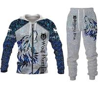 RIAAJ Tuta sportiva da uomo, con leone, con chiusura lampo, 2 pezzi, Pullover8, L