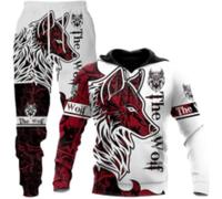 RIAAJ Wolf tiger Lion - Tuta sportiva da uomo, con cappuccio e pantaloni, Wolf1., S