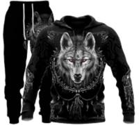 RIAAJ Wolf tiger Lion - Tuta sportiva da uomo, con cappuccio e pantaloni, Wolf5., M
