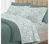 Riad Arredo Set Completo Letto Francese 100% Cotone Percalle Italiano - Set Lenzuola Morbido Delicato Made in Italy - Indie Verde