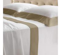 Riad Arredo Set Completo Letto Matrimoniale in 100% Cotone 180TC Italiano PERCALLE e Balze RASO - Set Lenzuola Morbidissime Tinta Unita con Balze in Raso SATIN Artigianali Made in Italy (Beige)