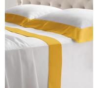 Riad Arredo Set Completo Letto Matrimoniale in 100% Cotone 180TC Italiano PERCALLE e Balze RASO - Set Lenzuola Morbidissime Tinta Unita con Balze in Raso SATIN Artigianali Made in Italy (Ocra)