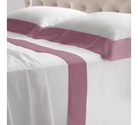 Riad Arredo Set Completo Letto Matrimoniale in 100% Cotone 180TC Italiano PERCALLE e Balze RASO - Set Lenzuola Morbidissime Tinta Unita con Balze in Raso SATIN Artigianali Made in Italy (Rosa Antico)