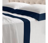 Riad Arredo Set Completo Letto Matrimoniale in 100% Cotone 180TC Italiano PERCALLE e Balze RASO - Set Lenzuola Morbidissime Tinta Unita con Balze in Raso SATIN Artigianali Made in Italy (Blu Royal)