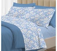 Riad Arredo Set Completo Letto Matrimoniale Standard 100% Cotone Percalle Italiano - Set Lenzuola Morbido Delicato Made in Italy - Indie Azzurro