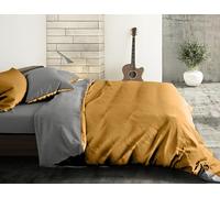 Riad Arredo Set Copripiumino Morbido 100% Puro Cotone Italiano Tinta Unita - Parure Double Face Sacco Piumino con Federe Made in Italy (Senape - Grigio, Singolo 150x240 + 1 federa 52x82)