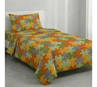 Riad Arredo Set Lenzuola Singolo 100% Cotone Italiano Morbido - Completo Letto Lenzuolo Sotto con Angoli 90x200+27 cm, Lenzuolo Sopra 150x300 cm, 1 Federa 52x82 cm - Made in Italy - Puzzle Yellow