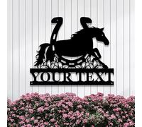 Riaeelvs Personalizzato cavallo in esecuzione e ferro di cavallo metallo Wall Art,Custom Horse Signs Outdoor Metallo,Nome Famiglia Sign,Floreale Cavallo Metallo Segno di Metallo,Arredamento Della