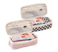 Riaisttd Aesthetic Pencil Organizer, Double Zipper Stationery Case, Multi Use Storage Bag, 8.7x4.3x2.6in Compact Art Supply Holder, Pink, for School, College, Travel, Craft Activities,